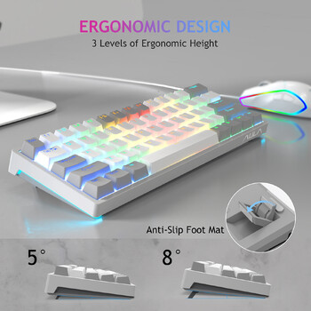 AULA RGB 60 τοις εκατό ενσύρματο μηχανικό πληκτρολόγιο παιχνιδιών Μίνι συμπαγές USB πληκτρολόγια με δυνατότητα εναλλαγής εν θερμώ με καφέ διακόπτες για φορητό υπολογιστή