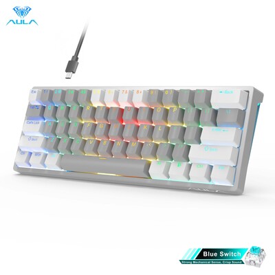 AULA RGB 60 százalékos vezetékes játékra alkalmas mechanikus billentyűzet Mini kompakt USB üzem közben cserélhető billentyűzetek barna kapcsolókkal PC laptopokhoz