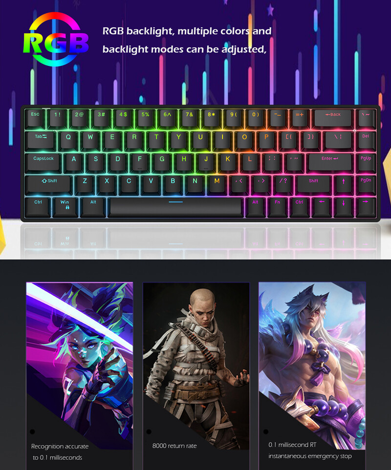 Raven68 Esports Magnetic Axis klávesnica, káblová, single mode PBT, priehľadná klávesnica, 8K Return, nastaviteľná, 68 kláves, herná mechanická klávesnica