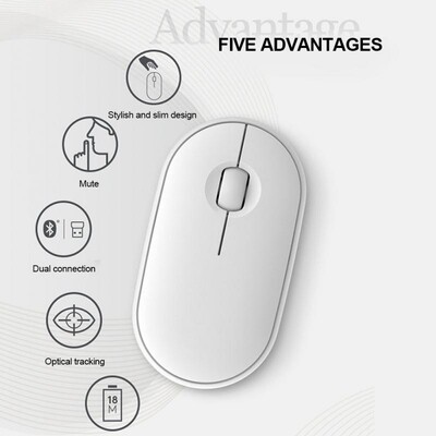 Nauja Pebble Mute Mouse M350 Bluetooth dvigubo režimo belaidė 2,4 GHz biuro pelė Keli stiliai, kuriuos galite pasirinkti