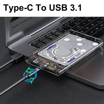 Περίβλημα σκληρού δίσκου USB 2.0/3.0/Type C σε SATA SSD, περίβλημα εξωτερικού σκληρού δίσκου 2,5 ιντσών 9,5 mm χωρίς εργαλεία, υποστήριξη UASP/Max 2TB