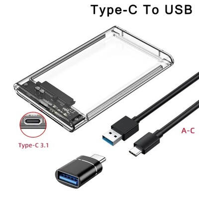 USB 2.0 / 3.0 / C tipo SATA SSD HDD korpusas, 2,5 colio 9,5 mm išorinio standžiojo disko korpusas be įrankių, UASP / maks. 2 TB palaikomas