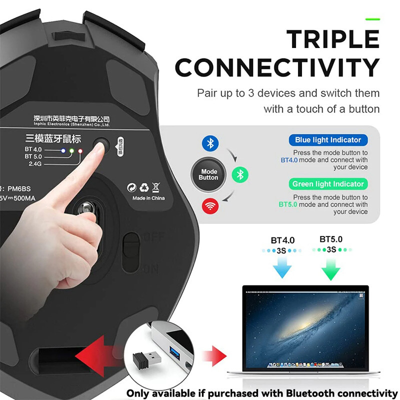 Bezdrôtová myš kompatibilná s Bluetooth, nabíjateľná 2,4 G, INPHIC PM6, kancelárska myš, podpora stlmenia zvuku, PC, notebook, tablet, smartfón, univerzálna