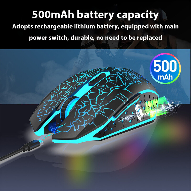Ergonomiska bezvadu spēļu pele 2.4G RGB Mute Mause 1600 dpi uzlādējama mehāniskā pele personālajam datoram klēpjdatoram