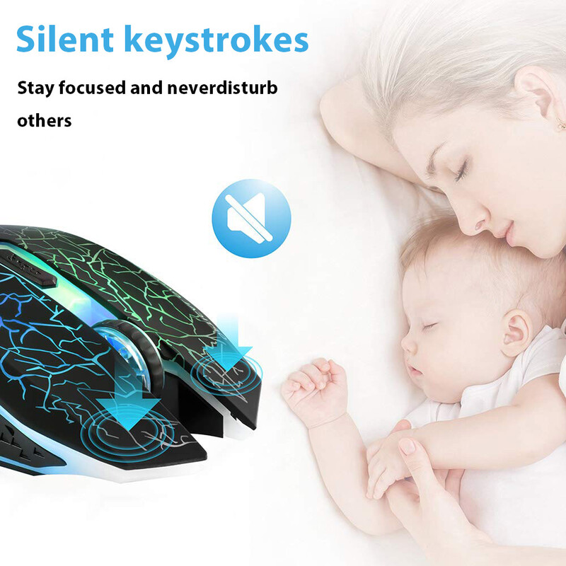 Ergonomiska bezvadu spēļu pele 2.4G RGB Mute Mause 1600 dpi uzlādējama mehāniskā pele personālajam datoram klēpjdatoram