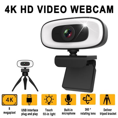 Mini 4K Webcam USB Computer 2K Webcam pentru PC Laptop Streaming live Full HD 1080P Web Camera pentru lucru cu microfon trepied