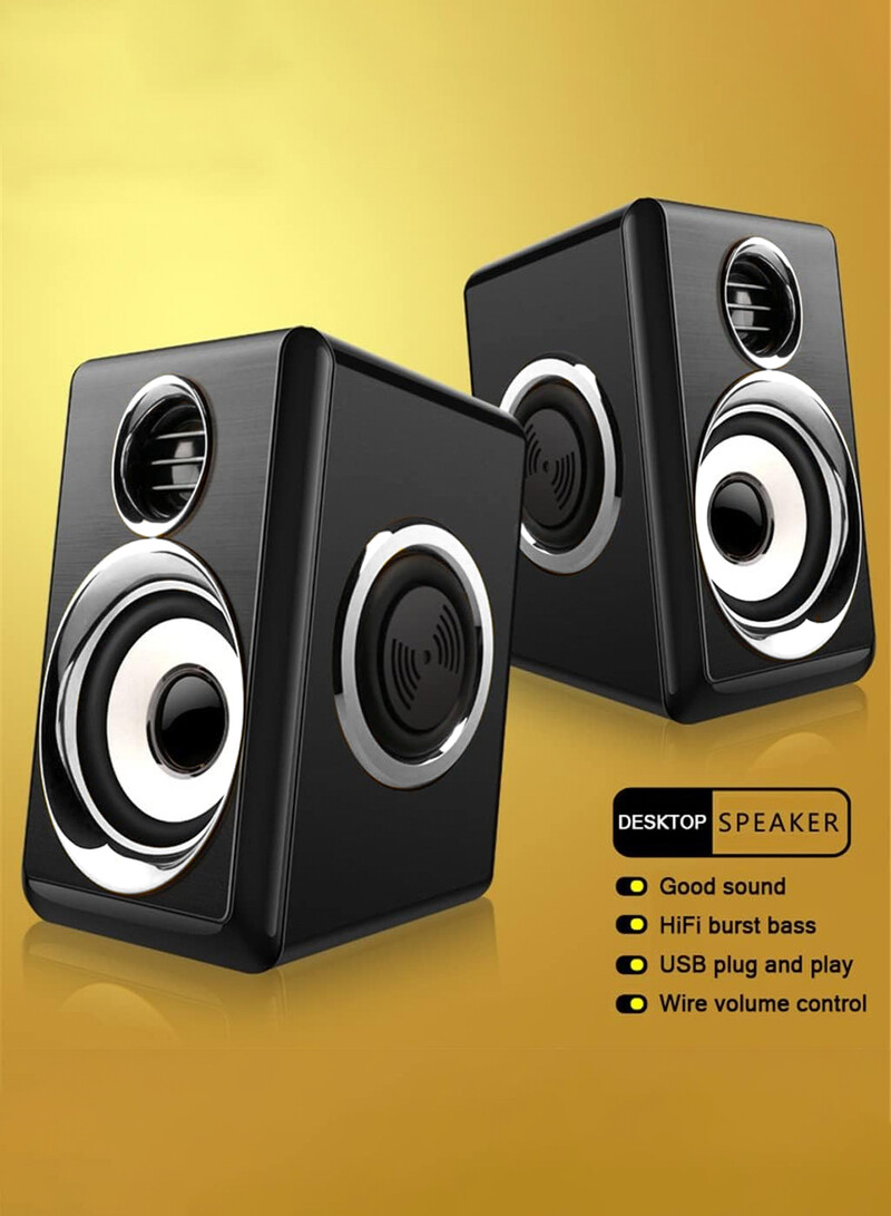 Počítačové stereo 1 pár USB+AUX káblové počítačové reproduktory s basovou výstužou, 4 membrány pre notebook, stolný počítač, 8W vysoký výkon