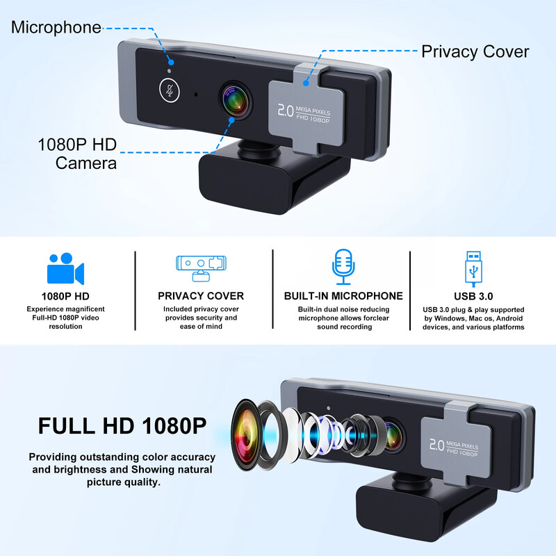 Cameră web 4K 1080P 2K Cameră web Full HD cu microfon și trepied Autofocus USB Cameră pentru computer pentru locuințe/apeluri/conferințe