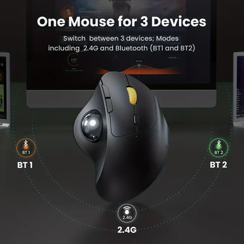 2.4G + Bluetooth Trackball ποντίκι Ασύρματο επαναφορτιζόμενο, εργονομικό, εύκολο και εύκολο έλεγχο αντίχειρα Ποντίκι παρακολούθησης gaming υπολογιστή