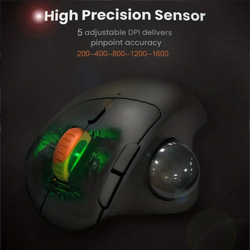 2.4G + Bluetooth Trackball ποντίκι Ασύρματο επαναφορτιζόμενο, εργονομικό, εύκολο και εύκολο έλεγχο αντίχειρα Ποντίκι παρακολούθησης gaming υπολογιστή