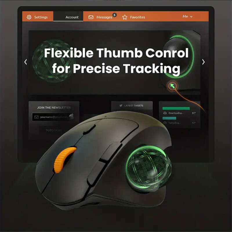 2.4G + Bluetooth Trackball ποντίκι Ασύρματο επαναφορτιζόμενο, εργονομικό, εύκολο και εύκολο έλεγχο αντίχειρα Ποντίκι παρακολούθησης gaming υπολογιστή