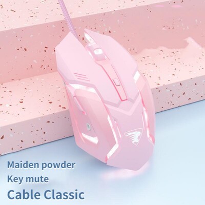 Vezetékes játék egér Némítás Rózsaszín Mechanikus e-sport lány Lovely Art Hordozható irodai háztartás MacBook laptophoz PC Gamer