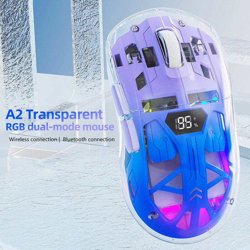 A2 Bluetooth belaidė pelė Dviejų režimų RGB kompiuterio jungtis, skaitmeninis ekranas, pelė