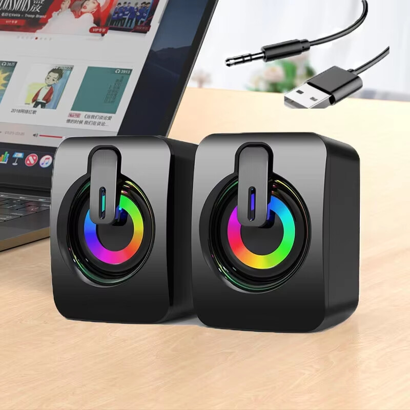 2 difuzoare pentru computer cutie de sunet pentru computer microfon stereo HIFI cu cablu USB Caixa De Som cu lumină LED pentru computer de birou
