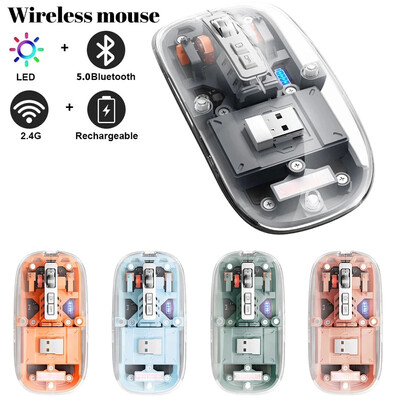 Mouse de birou transparent Mouse fără fir compatibil cu Bluetooth cu lumină RGB Mouse mecanic tip C Încărcare pentru jocuri desktop