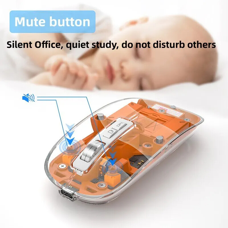 Mouse de birou transparent Mouse fără fir compatibil cu Bluetooth cu lumină RGB Mouse mecanic tip C Încărcare pentru jocuri desktop