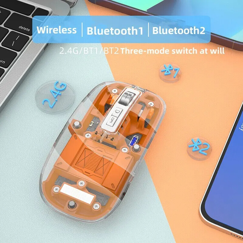 Mouse de birou transparent Mouse fără fir compatibil cu Bluetooth cu lumină RGB Mouse mecanic tip C Încărcare pentru jocuri desktop