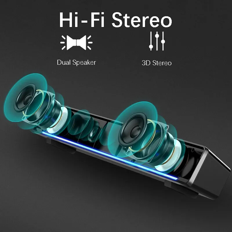 3,5 mm USB laidinis ir belaidis Bluetooth stereo kompiuterio garsiakalbis žemųjų dažnių garsiakalbis muzikos grotuvas žemųjų dažnių erdvinio garso dėžutė, skirta nešiojamam kompiuteriui