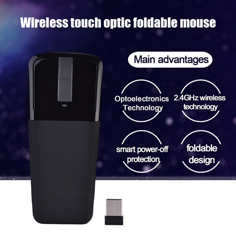2,4 GHz myš s USB prijímačom 2,4 GHz skladacia bezdrôtová myš s dotykovou obrazovkou Arc Touch, USB prijímač pre PC a notebooky