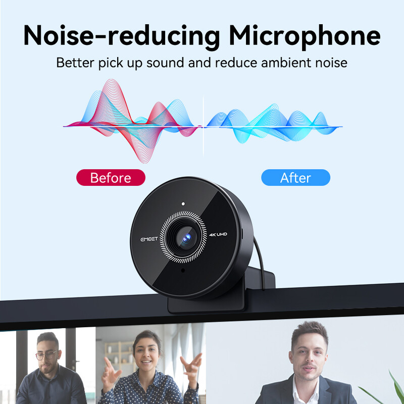 EMEET veebikaamera 4K automaatse teravustamise veebikaamera 1080p 60 kaadrit sekundis 70° FOV veebikaamera arvutivideokõnede jaoks Kaasaskantav USB-kaamera ärikohtumiste jaoks