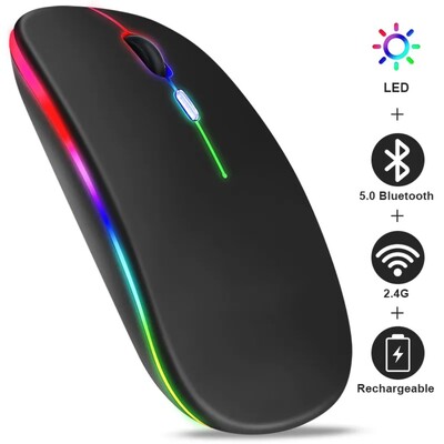 Belaidė pelė RGB įkraunama Bluetooth pelė Belaidė kompiuterinė Mause LED apšviesta Ergonomiška žaidimų pelė nešiojamam kompiuteriui 3600DPI