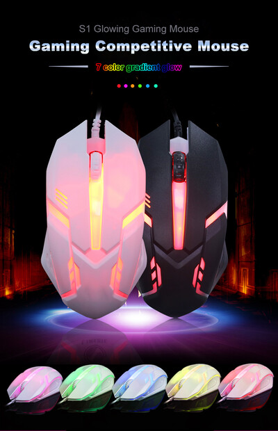 Gaming S1 Sports LED Mouse cu fir cu iluminare din spate luminos USB cu fir pentru laptop de birou Mute Mouse pentru jocuri pentru computer