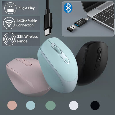 Безжична безшумна мишка, съвместима с Bluetooth 2.4G двурежимна акумулаторна оптична мишка 1600 DPI за MacBook лаптоп компютър игра офис