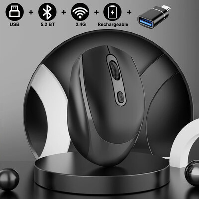 Mouse silențios fără fir compatibil Bluetooth 2,4G Mouse optic reîncărcabil în mod dublu 1600 DPI pentru MacBook Laptop PC Joc Office