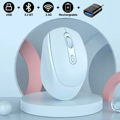 Mouse silențios fără fir compatibil Bluetooth 2,4G Mouse optic reîncărcabil în mod dublu 1600 DPI pentru MacBook Laptop PC Joc Office