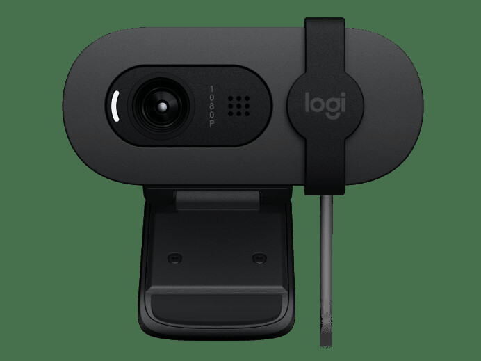 Cameră web Logitech Brio 90 HD 1080p cu echilibrare automată a luminii, obturator de confidențialitate integrat și microfon încorporat.