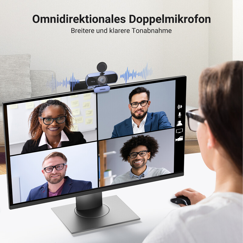 UGREEN USB internetinė kamera 2K HD mini internetinė kamera nešiojamam kompiuteriui žiniatinklio kamera Dvi mikrofonai, skirti Youtube Zoom vaizdo skambučiams 30 kadrų per sekundę interneto kamera