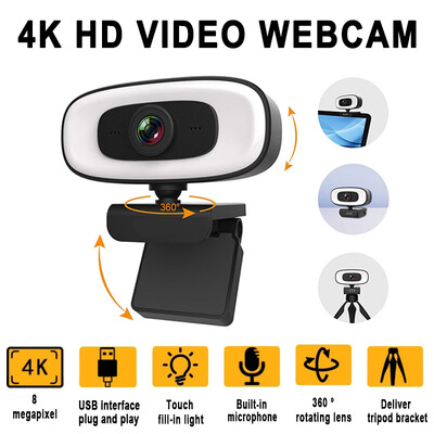 Tīmekļa kamera Mini 4K USB dators 2K tīmekļa kamera Full HD 1080P Web darbam ar mikrofonu Statīvs personālajiem datoriem klēpjdatoriem Tiešraides straumēšanas kamera