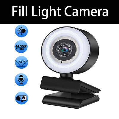 Webcam 1080P Mini Camera Full HD Webcam με Ring Fill Light Μικρόφωνο Ζωντανή μετάδοση USB για λήψη βίντεο από φορητό υπολογιστή Youtube