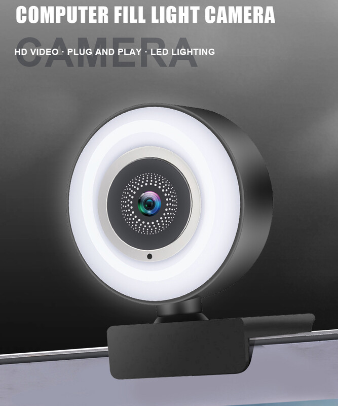 Webová kamera 1080P Mini kamera Full HD Webová kamera s kruhovým svetelným mikrofónom s USB živým vysielaním pre natáčanie videa z YouTube, PC a notebooku