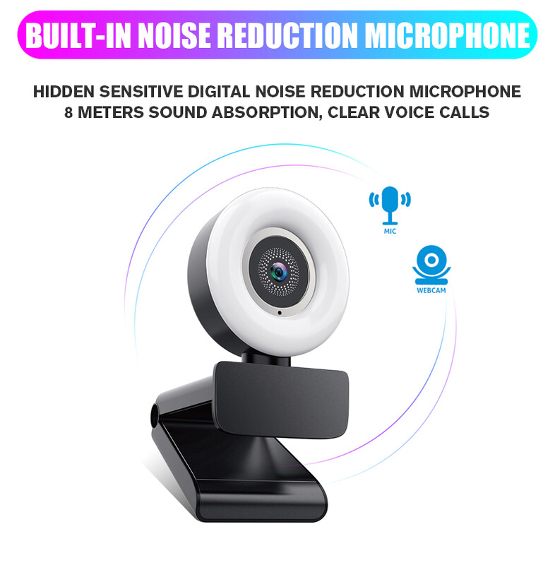 Webová kamera 1080P Mini kamera Full HD Webová kamera s kruhovým svetelným mikrofónom s USB živým vysielaním pre natáčanie videa z YouTube, PC a notebooku