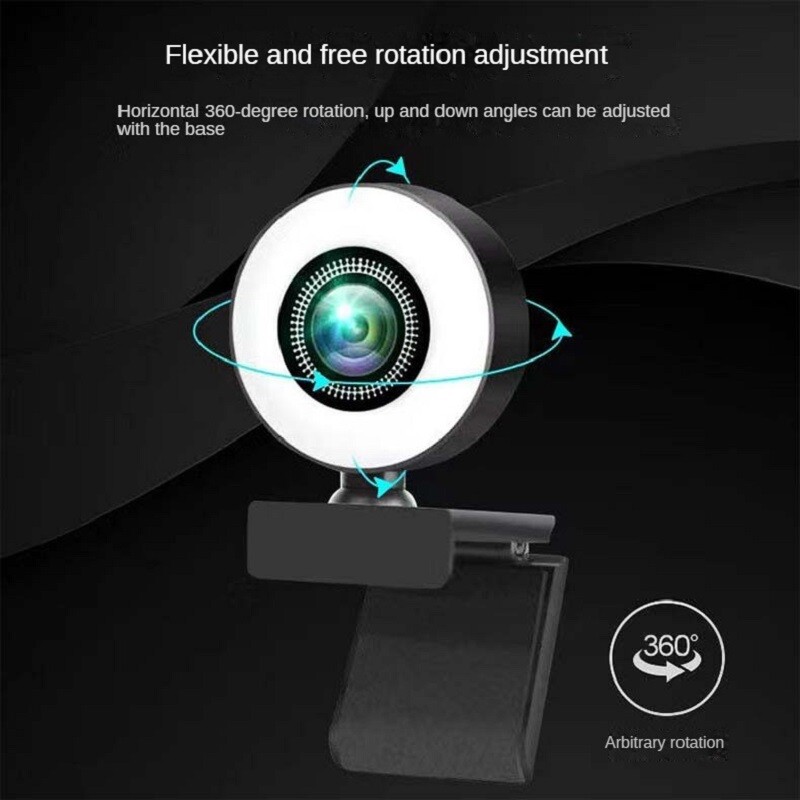 Webová kamera 1080P Mini kamera Full HD Webová kamera s kruhovým svetelným mikrofónom s USB živým vysielaním pre natáčanie videa z YouTube, PC a notebooku