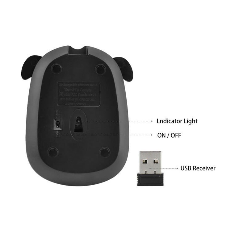 Nabíjateľná bezdrôtová myš, roztomilá optická myš s mačacím psíkom, tichá myš s USB, ergonomická herná myš s 1200 DPI pre PC, darček pre deti