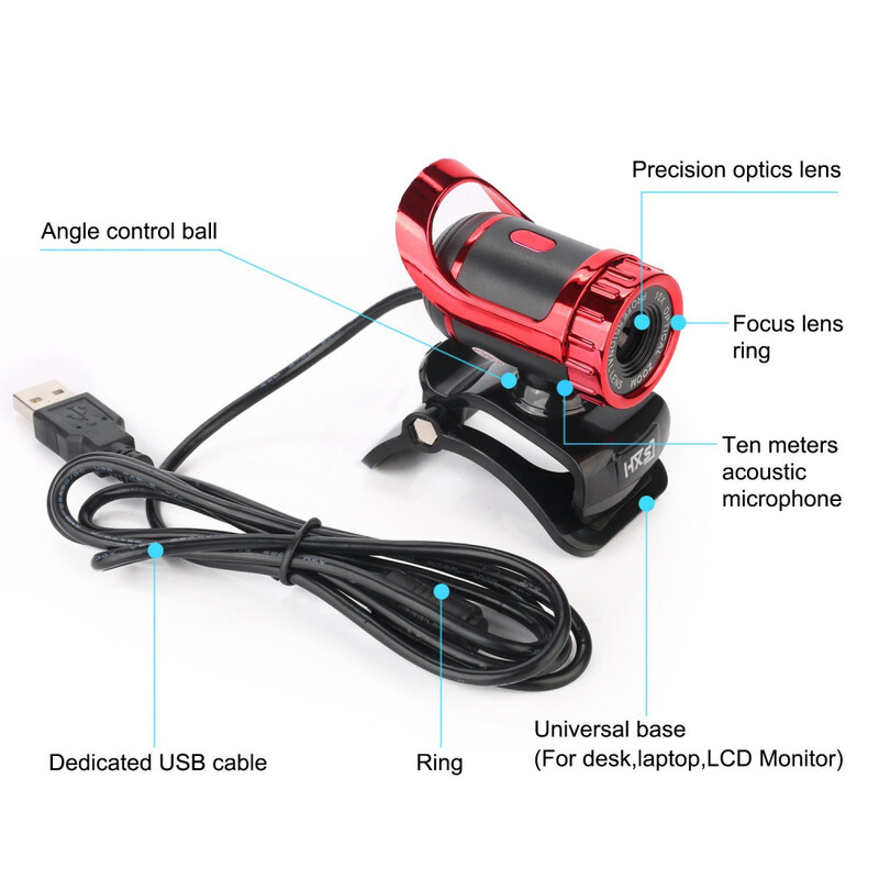 Számítógépes kamera USB HD webkamera 360 fokos autofókuszos Clip-on PC Laptop Notebook Számítógép Skype Youtube CCD kamera mikrofonnal