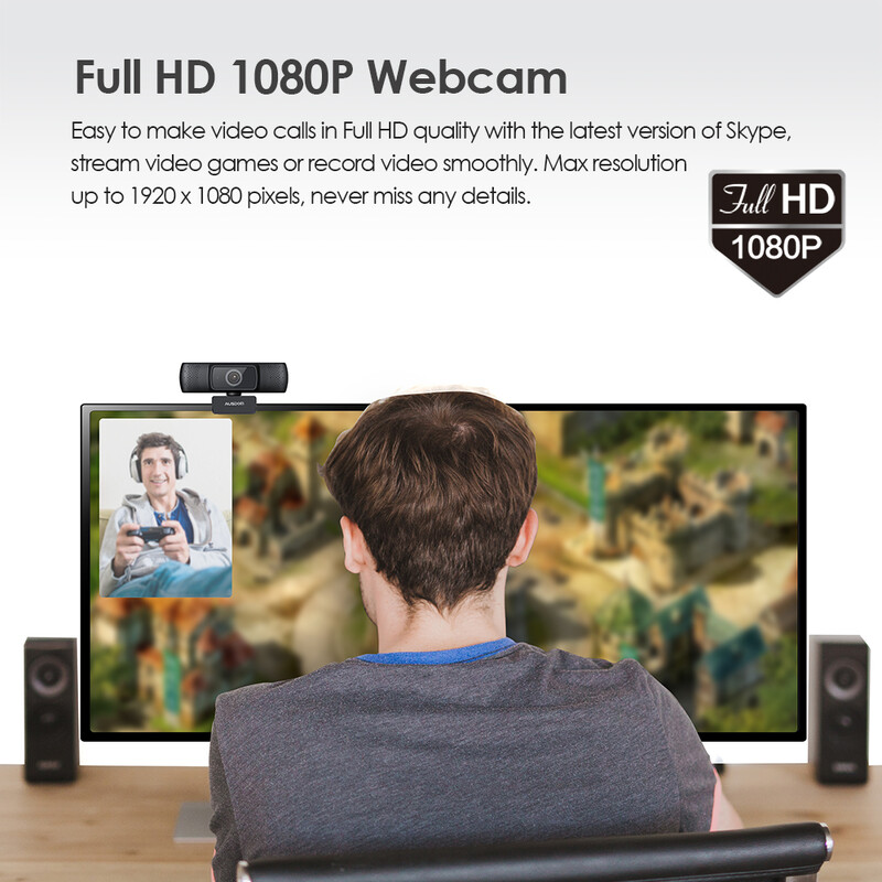 Cameră web AUSDOM AF640 Full HD 1080P Focalizare automată cu microfon cu anulare a zgomotului Cameră web pentru Windows Mac
