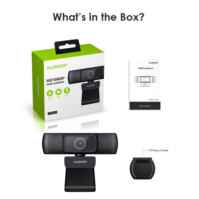 Cameră web AUSDOM AF640 Full HD 1080P Focalizare automată cu microfon cu anulare a zgomotului Cameră web pentru Windows Mac