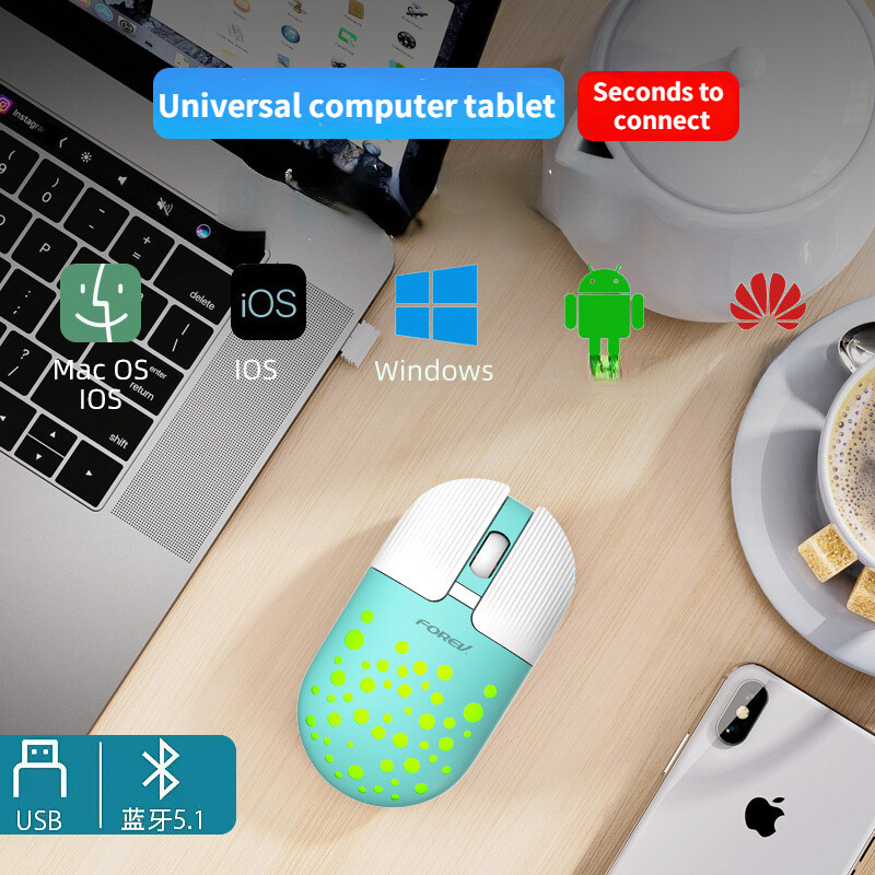 „Bluetooth“ dvigubo režimo belaidė su USB įkraunama RGB pelė BT5.1, skirta nešiojamam kompiuteriui PC Macbook žaidimų pelė 2,4 GHz 1200 DPI