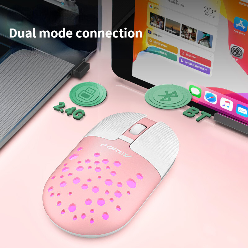 „Bluetooth“ dvigubo režimo belaidė su USB įkraunama RGB pelė BT5.1, skirta nešiojamam kompiuteriui PC Macbook žaidimų pelė 2,4 GHz 1200 DPI