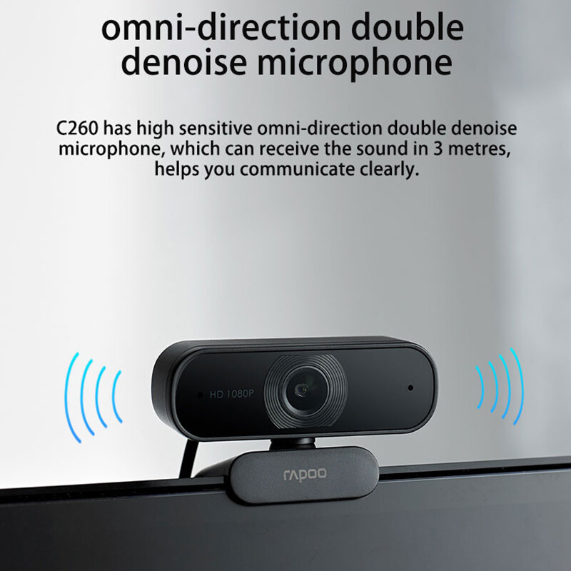 NAUJIENA! Rapoo C260 1080P Full HD automatinio fokusavimo internetinė kamera su triukšmo mažinimo mikrofonu USB žiniatinklio kamera vaizdo konferencija nešiojamam kompiuteriui