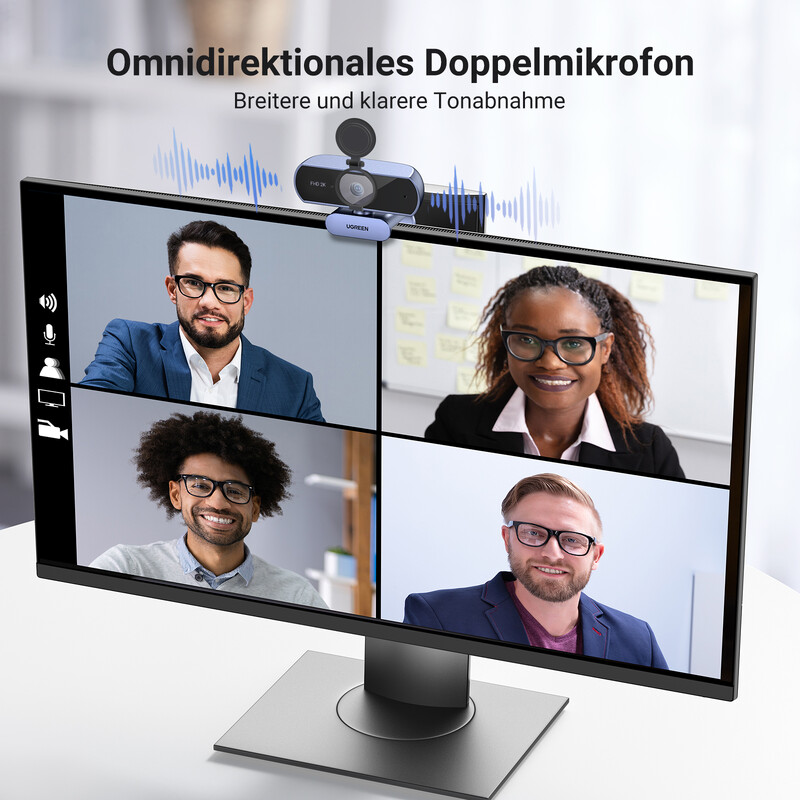 UGREEN USB-veebikaamera 2K HD miniveebikaamera sülearvuti veebikaamera jaoks Topeltmikrofonid Youtube'i suumi videokõnede jaoks 30 kaadrit sekundis veebikaamera jaoks