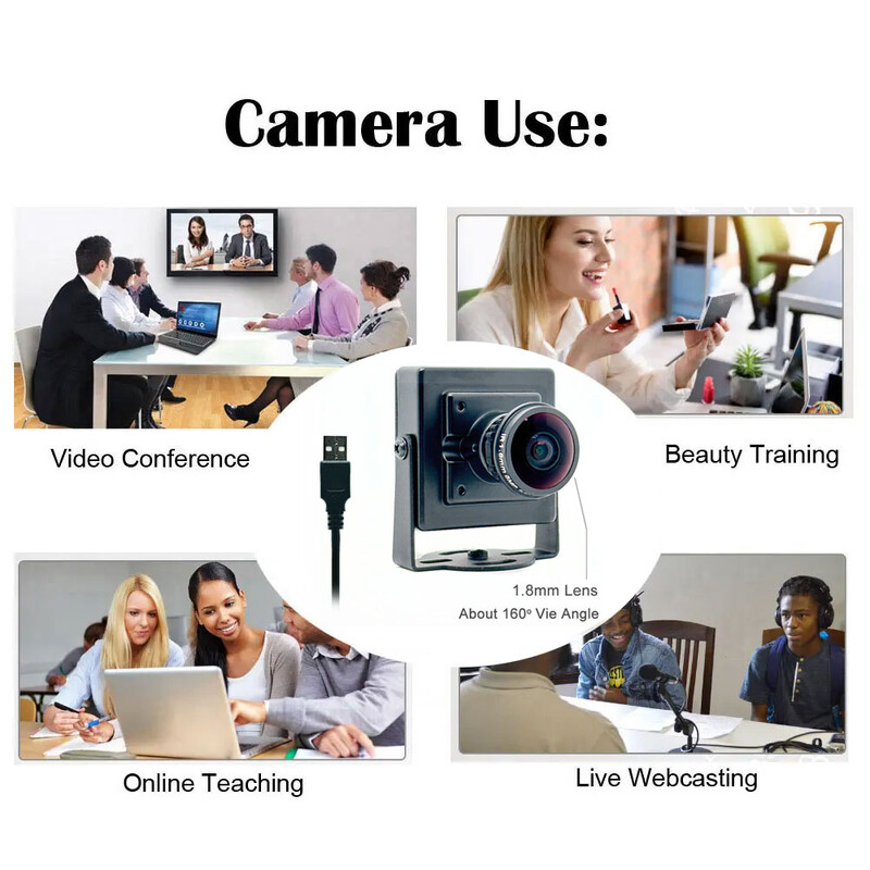 Cameră USB metalică de 4MP Cameră web USB de 160 de grade Rezoluție 2560*1440 Cu lentilă Fisheye de 5MP 1.8ｍｍ Vizualizare largă pentru streaming live, Teachin