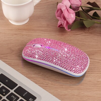 Акумулаторна 2,4 GHz Bluetooth-съвместима безжична мишка с кристален диамант за Rhinestone RGB подсветка Страхотен подарък за H
