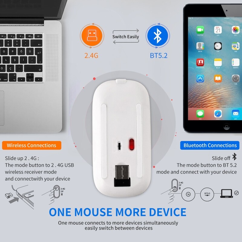 Nabíjateľná bezdrôtová myš kompatibilná s Bluetooth 2,4 GHz s krištáľovým diamantom pre kamienky s RGB podsvietením, skvelý darček pre H