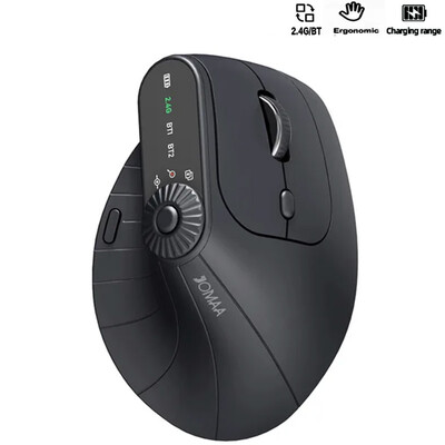 Kelių įrenginių vertikali, ergonomiška pelė su funkcijų reguliavimu Kno įkraunama 2.4G belaidė Bluetooth pelė, skirta planšetiniam kompiuteriui