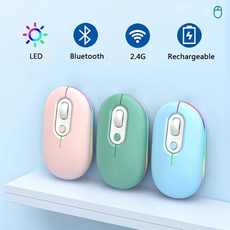 2,4G vezeték nélküli egér RGB újratölthető Bluetooth egerek vezeték nélküli számítógép Mause LED háttérvilágítású, ergonomikus játékegér laptophoz