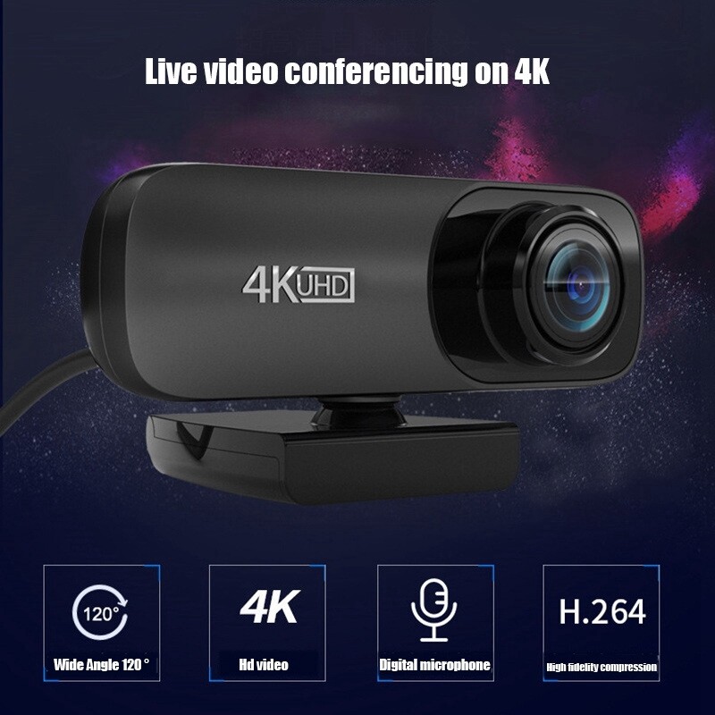 Interneto kamera 4K Uhd 3840X2160P Internetinė kamera 800W pikselių Kompiuterio kamera 120° Groothoek žiniatinklio kamera Met Microfoon